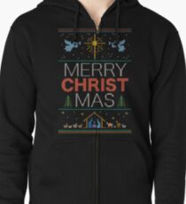 Hässlicher Weihnachtsstrickjacke - stricken durch Oma - fröhlicher Christ Mas - religiöses christliches buntes Hoodie mit Reißverschluss