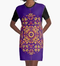 Fiery Floral Folk Pattern Graphic T-Shirt Dress