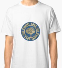 Save the planet hand drawn lettering on clean white background. Retro style calligraphy, motivational phrase for Earth day. For greeting card, logo, badge, print, poster, party designs. Classic T-Shirt