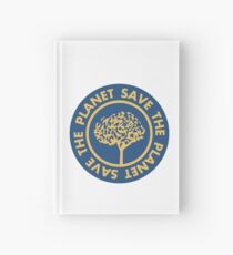 Save the planet hand drawn lettering on clean white background. Retro style calligraphy, motivational phrase for Earth day. For greeting card, logo, badge, print, poster, party designs. Hardcover Journal