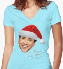 Merry Christmas from St Nic-olas Cage Women's Fitted V-Neck T-Shirt