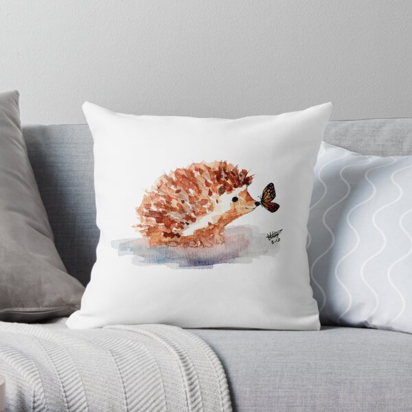 Hedgehog and Butterfly Kisses Throw Pillow
