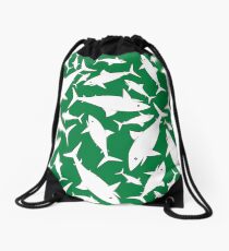 Shark Pattern Green Drawstring Bag