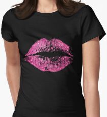 Stilvolle rosa Glitter Lippen Tailliertes T-Shirt für Frauen