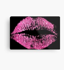 Stylish Pink Glitter Lips Metal Print