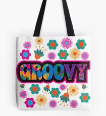 Sixties style mod pop art psychedelic colorful Groovy text design Tote Bag