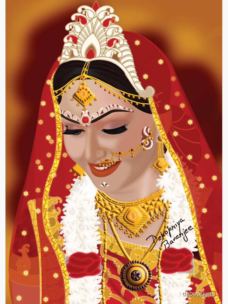 "Digital Painting of Indian (Bengali) Bride" Framed Print by debopriyaa