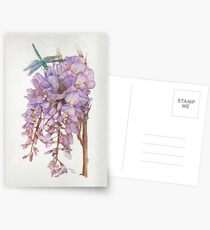 Wisteria Flower with Blue and Green Dragonfly Postcards