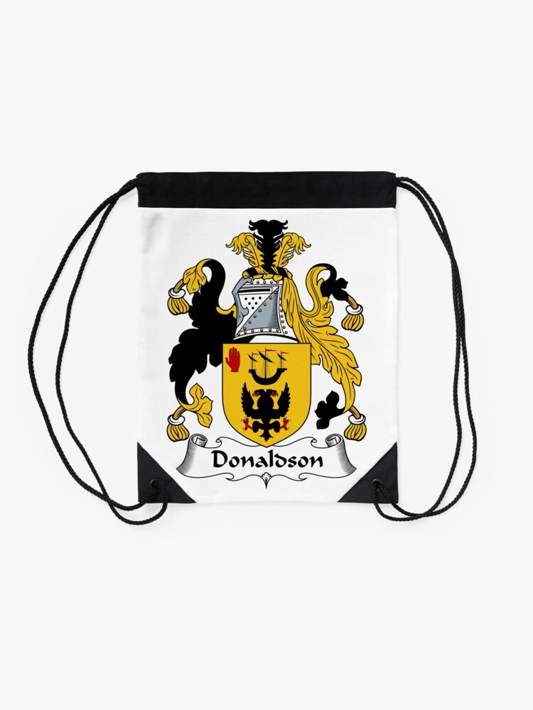"Donaldson Coat of Arms / Donaldson Family Crest" Drawstring Bag by