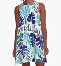 Tropisches Wanderlust - Blau A-Linien Kleid
