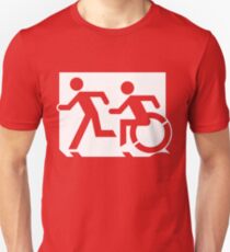 Emergency Exit Sign, with the Accessible Means of Egress Icon and Running Man, part of the Accessible Exit Sign Project Unisex T-Shirt