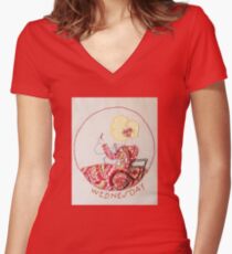 Wednesday Sewing and Mending Bonnet Lady Women's Fitted V-Neck T-Shirt