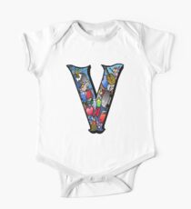 Doodle Letter V One Piece - Short Sleeve