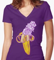 floral banana Women's Fitted V-Neck T-Shirt