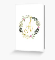 Floral and Gold Initial Monogram A Greeting Card