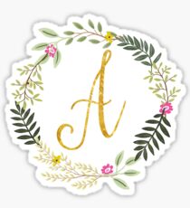 Floral and Gold Initial Monogram A Sticker