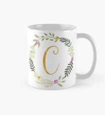 Floral and Gold Initial Monogram C Mug