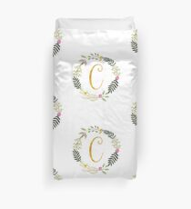 Floral and Gold Initial Monogram C Duvet Cover