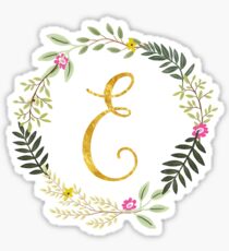 Floral and Gold Initial Monogram E Sticker