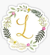 Floral and Gold Initial Monogram L Sticker