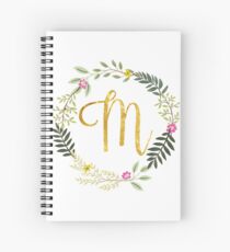 Floral and Gold Initial Monogram M Spiral Notebook
