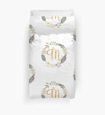 Floral and Gold Initial Monogram M Duvet Cover