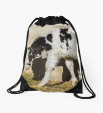 Baby Cow Eats Lunch In The Sun Drawstring Bag