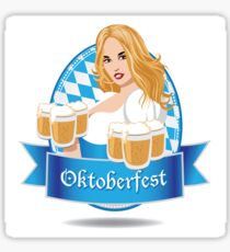 Pretty Bavarian girl with beer, Oktoberfest label with ribbon banner Sticker