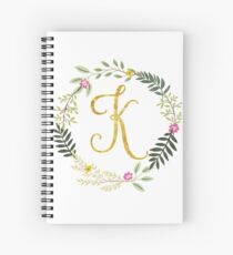 Floral and Gold Initial Monogram K Spiral Notebook