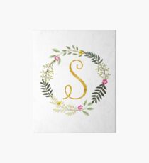 Floral and Gold Initial Monogram S Art Board