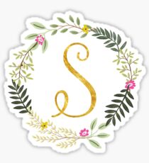 Floral and Gold Initial Monogram S Sticker