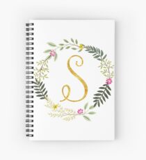 Floral and Gold Initial Monogram S Spiral Notebook
