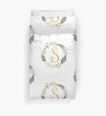Floral and Gold Initial Monogram S Duvet Cover