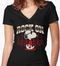 Snoopy Rock Women's Fitted V-Neck T-Shirt