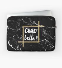 Stilvoller modischer Typografiegoldblatt-Schwarzmarmor Laptoptasche