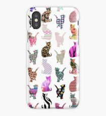 Girly Whimsical Cats aztec floral stripes pattern iPhone Case