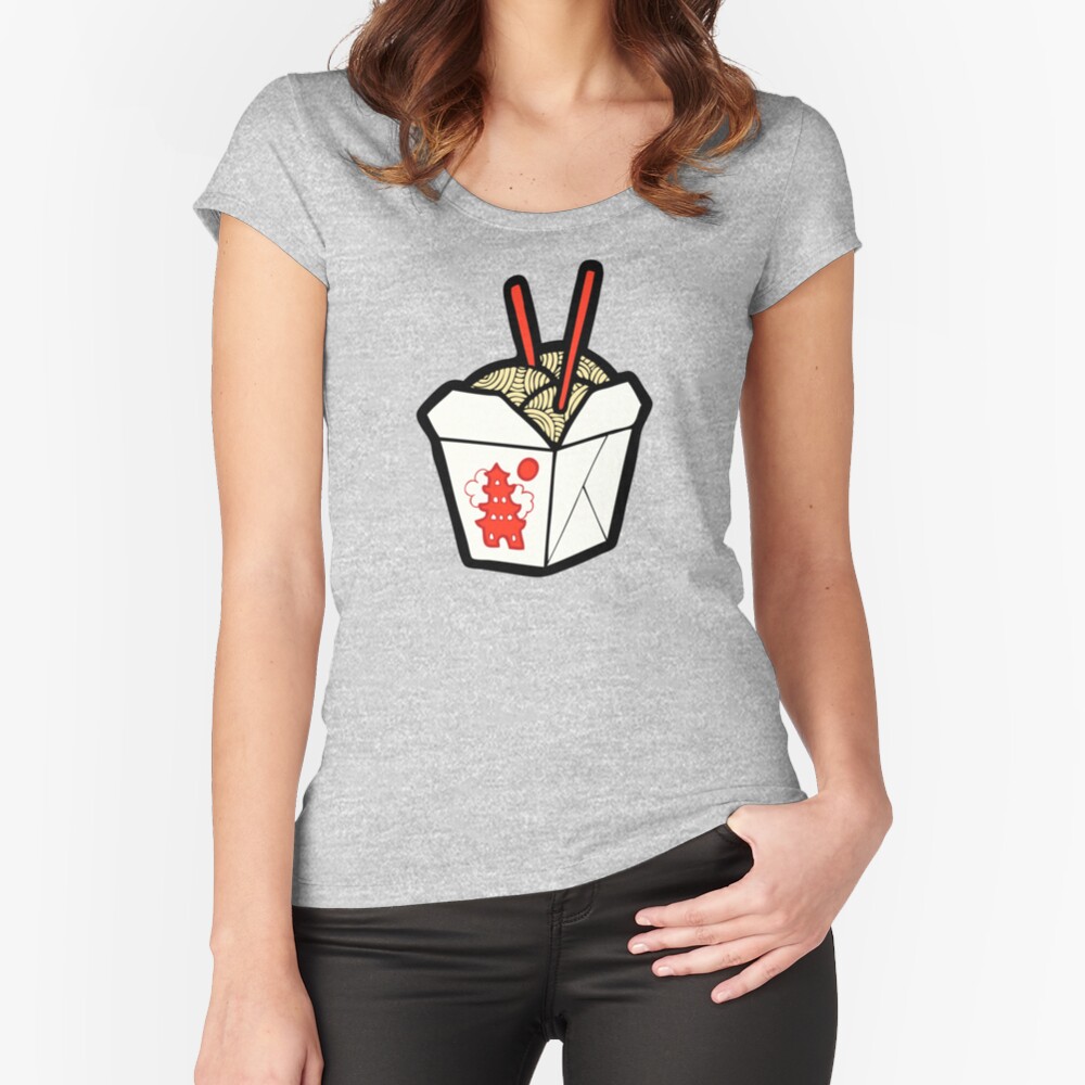 Take-Out Noodles Box Pattern Fitted Scoop T-Shirt