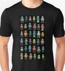 Robot Line-up on Black - fun pattern by Cecca Designs Unisex T-Shirt