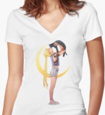 Bunny with cat Women's Fitted V-Neck T-Shirt