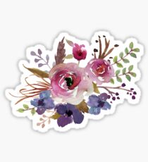 Burgundy Blue Watercolor Flower Bouquet Sticker