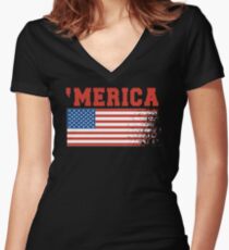 'Merica Women's Fitted V-Neck T-Shirt