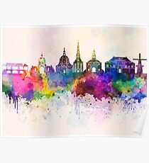 Leiden skyline in watercolor background Poster