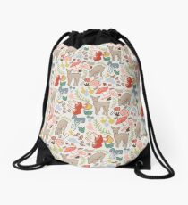 Rainbow deer in field of flora Drawstring Bag