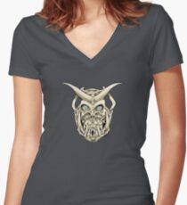 Horned Skull (color) Women's Fitted V-Neck T-Shirt