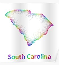 Rainbow South Carolina map Poster