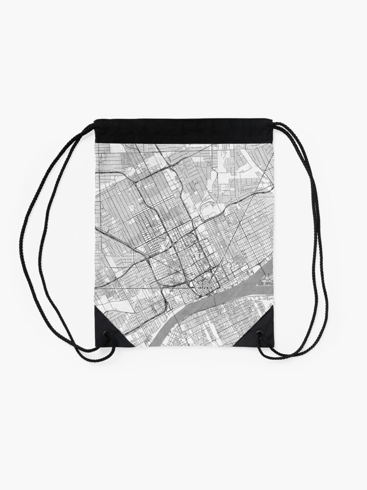 Alternate view of Detroit Map Line Drawstring Bag