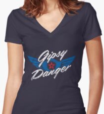 Gipsy Danger Distressed Logo in White Women's Fitted V-Neck T-Shirt