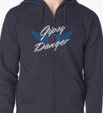 Gipsy Danger Distressed Logo in White Zipped Hoodie