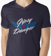 Gipsy Danger Distressed Logo in White Men's V-Neck T-Shirt