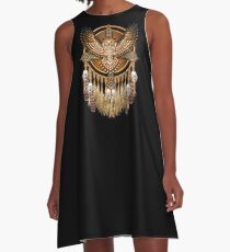 Native American Beadwork Owl Mandala A-Line Dress